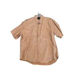 VTG Bill Blass Studio Mens Shirt XL Brown Tan Textured Woven Soft Camp Pocket
